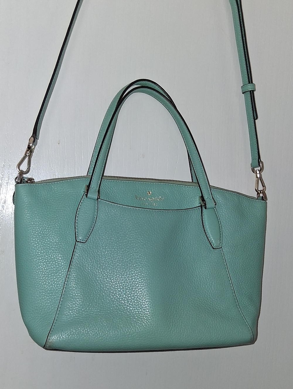Kate‎ Spade Monica Satchel /Crossbody Handbag Tiffany Blue Pebbled Leather EUC